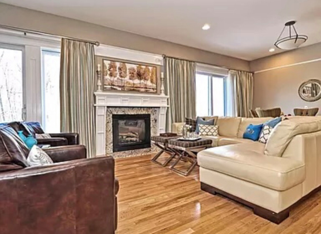 Living room, stone fireplace